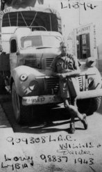 Brand new (at the time) Canadian Ford lorry. Handed over to me by Warrant Officer Davies - a Welshman - told me to look after her. Note 6th Squadron logo - "Tinopener" above right mudguard.